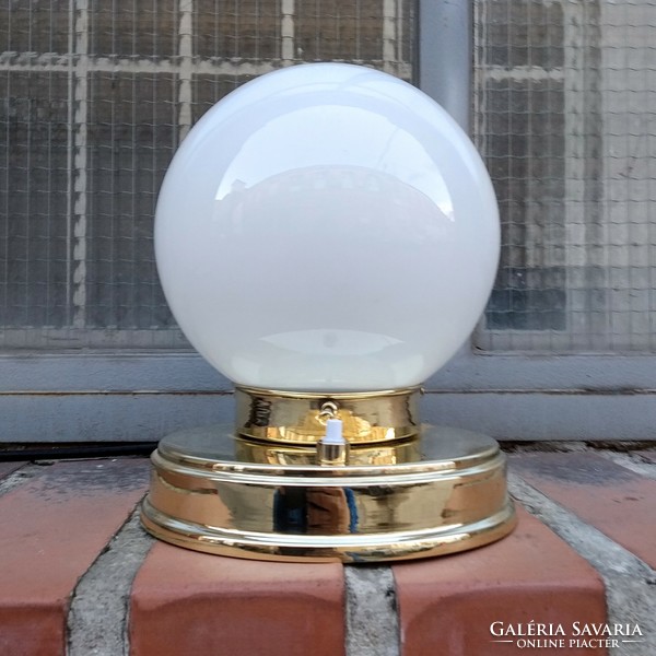 Bauhaus - art deco renovated copper table lamp - milk glass sphere shade