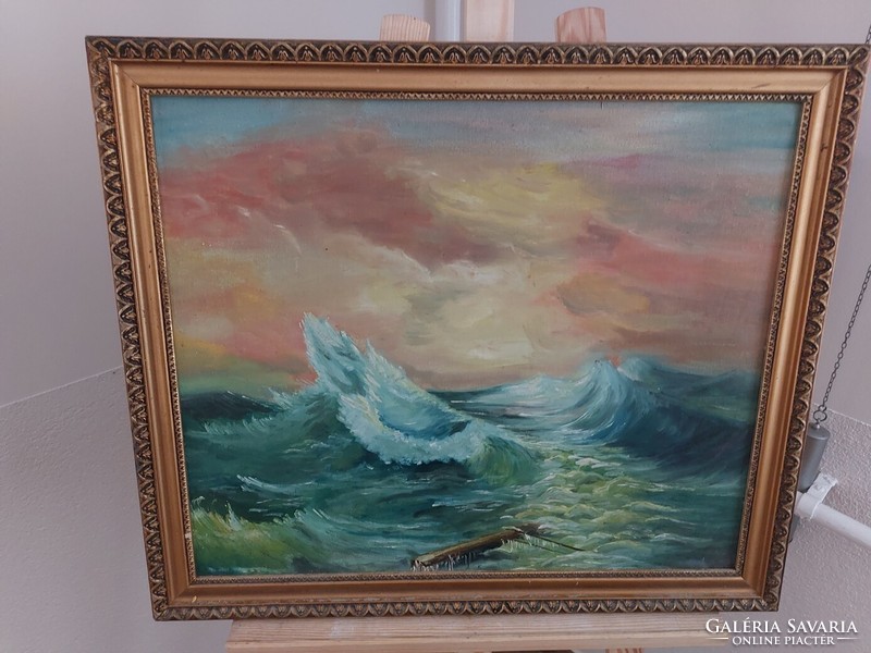 (K) rough sea painting 63x54 cm with frame