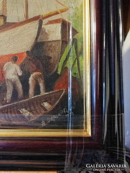 Really well painted, marked, art deco oil painting (full m. 36 X 43.5), in a new frame