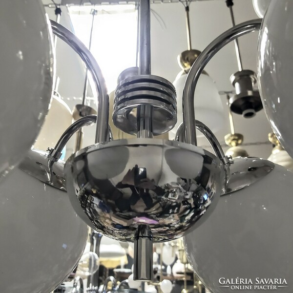 Bauhaus - Art deco - Streamline 4 karos csillár felújítva - tejüveg gömb búrák