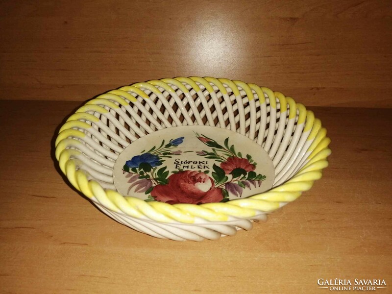 Antique pannonian kislód floral braided Siófok souvenir bowl with inscription Balaton souvenir (36/d)