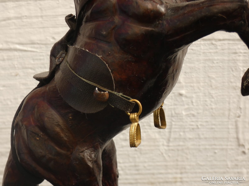 Leaping horse sculpture made of leather, beautiful leather work made in the 1970s. From France!