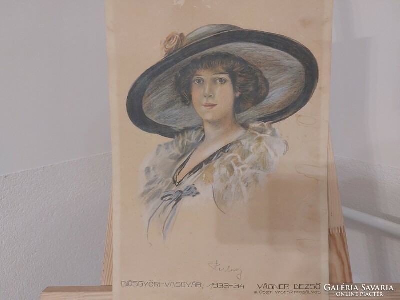 (K) Gyönyörű női portré festmény 31X45 cm kerettel