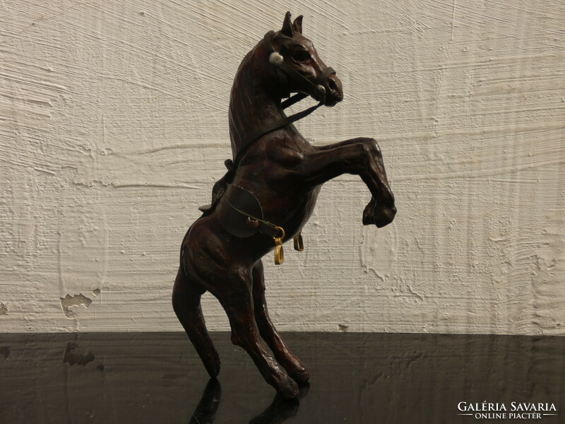 Leaping horse sculpture made of leather, beautiful leather work made in the 1970s. From France!