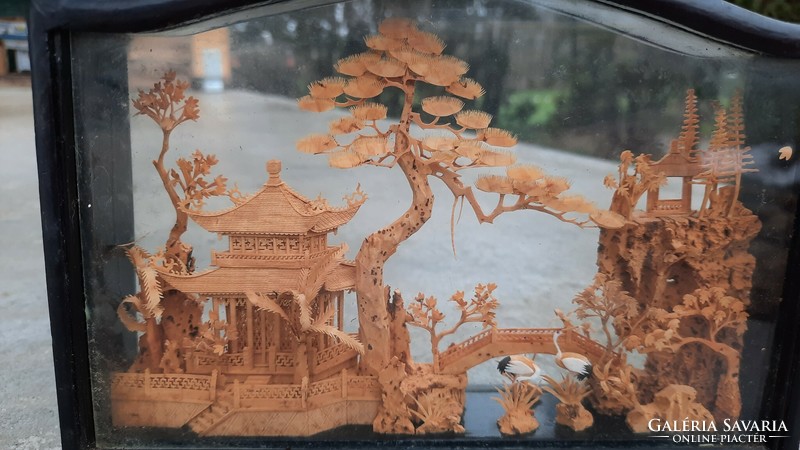 Old Chinese san you miniature wood carving ornament