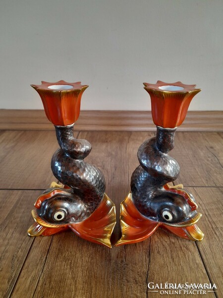 Pair of old fish candle holders from Herend