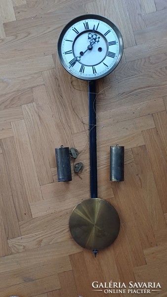 Antik Gustav Becker 2 súlyós fali óra szerkezet súly inga.Ónèmet. Biedermeier.