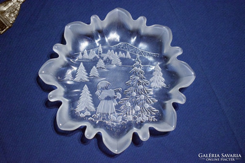 Christmas-themed, patterned, glass bowl, offering, decorative bowl 24.5 x 3.5 cm walther glass