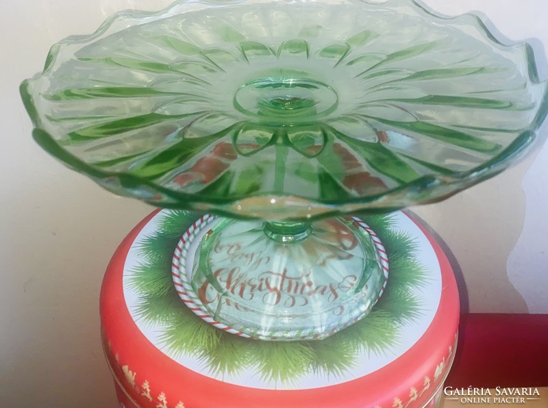 Rare special green base retro glass cake plate bowl 24 cm