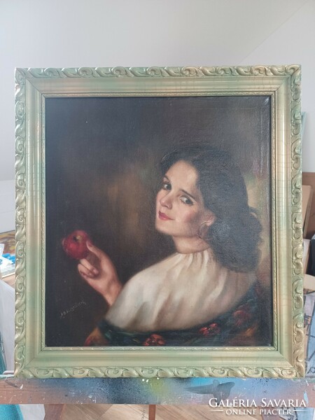 Gypsy girl with an apple portrait painting