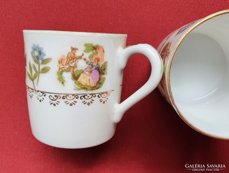 2 pieces of antique rare eggshell thin porcelain coffee mocha cup with lady and flower pattern espresso