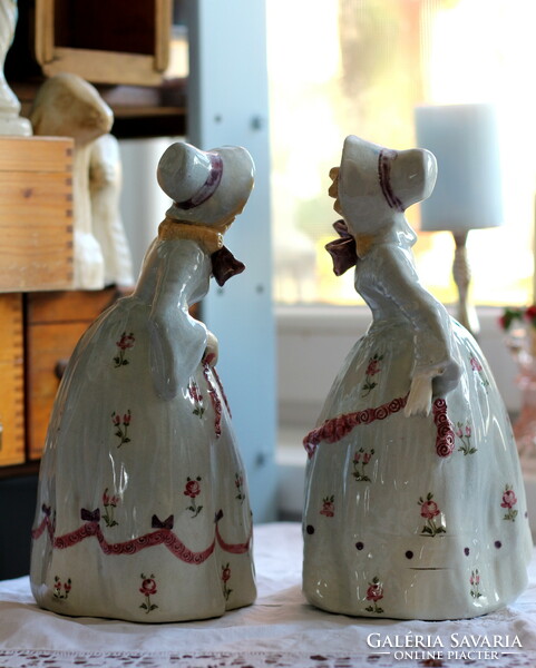 Pair of antique Austrian, Viennese majolica statues, Viennese baroque checkers