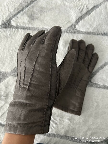 Gray leather glove lined