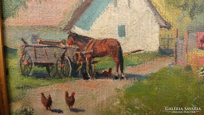 János Harencz oil on canvas painting! I am also announcing a couple! 40 X 25 cm picture with horse, farm..