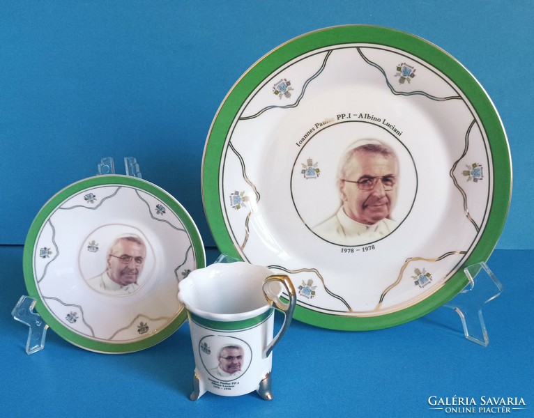 I. János Pál Pápa Porcelán Reggeliző készlet Süteményes Tányér