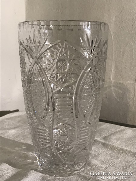 Czech etched lead crystal retro vase