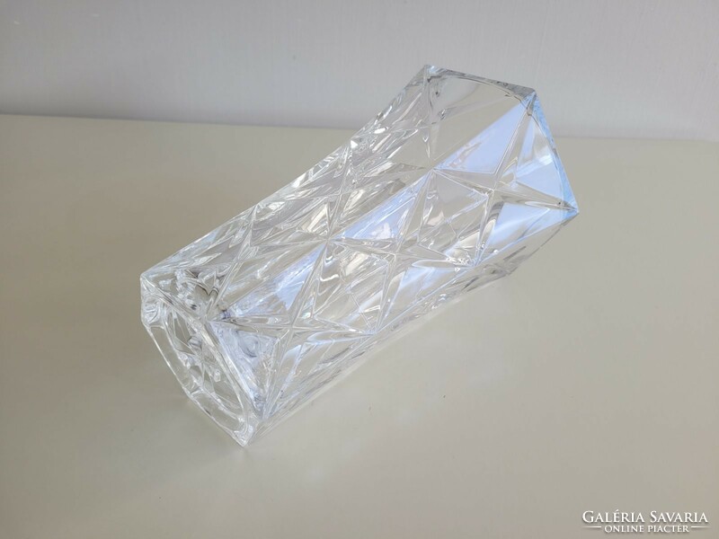 Szögletes váza csillagmintás csiszolt vastagfalú régi üvegváza 21 cm