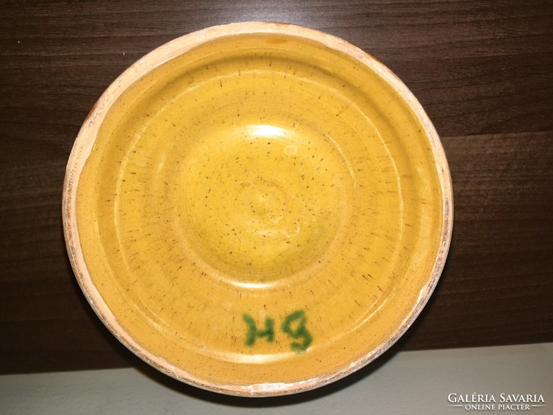 Painted-glazed ceramic bowl, applied art work, with unsolved mark.