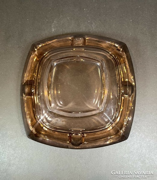 Heavy salmon colored glass ashtray