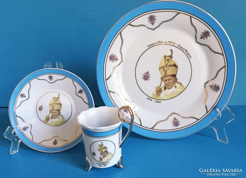 II. Pope János Pál porcelain breakfast set cake plate