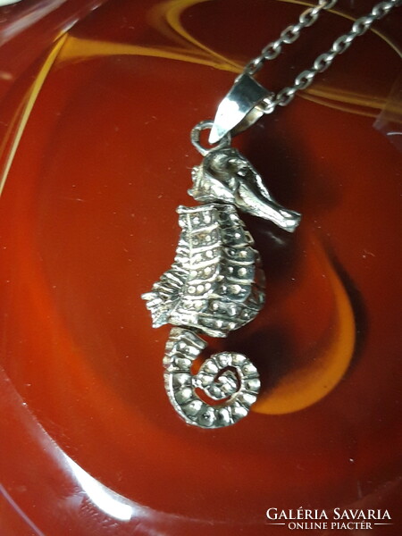 Sea colt silver pendant, with freely rotating parts, on a 40 cm long silver chain
