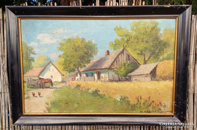 János Harencz oil on canvas painting! I am also announcing a couple! 40 X 25 cm picture with horse, farm..