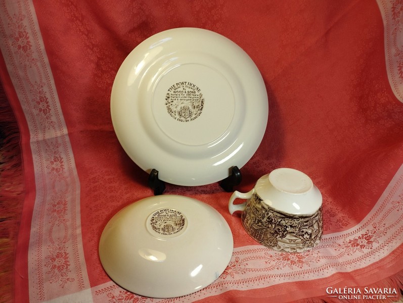 Gyönyörű angol jelenetes porcelán 3 darabos reggeliző