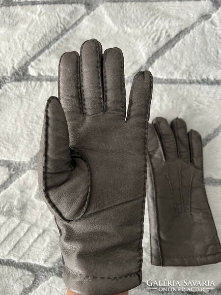 Gray leather glove lined