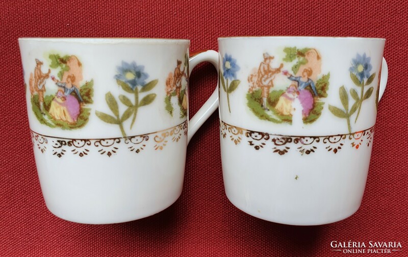 2db antik ritka tojáshéj vékony porcelán kávés mokkás csésze kisasszony és virág mintával espresso