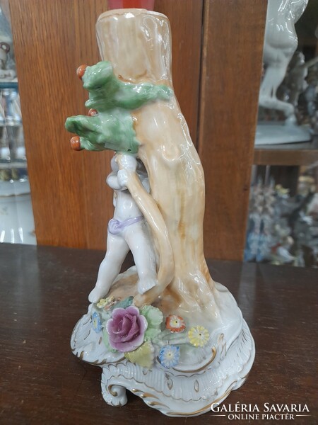 German, Germany GDR plaue von schierholz putto, angelic porcelain candle holder. 17 Cm.