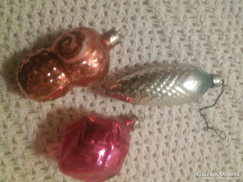 Old glass Christmas tree decoration, 3 pcs