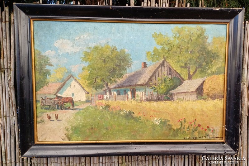 Harencz Jànos olaj-vàszon festmèny! Pàrjàt is hirdetem ! 40 x 25 cm  làtkèp lóval ,Farm..