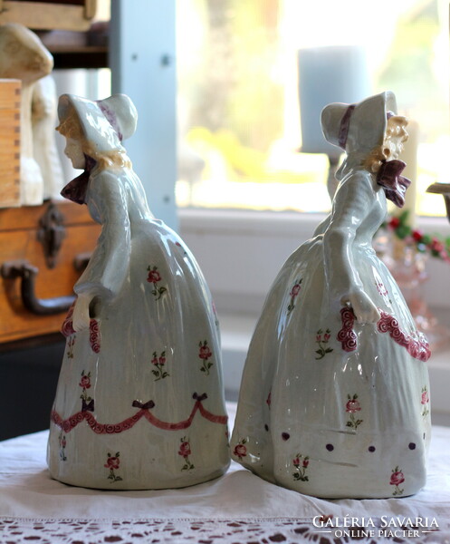 Pair of antique Austrian, Viennese majolica statues, Viennese baroque checkers