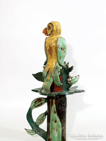 Parrot on the pole 100cm | luster-glazed ceramic 26x26cm polished base flower corner flower garden