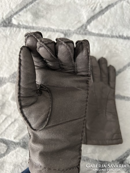 Gray leather glove lined
