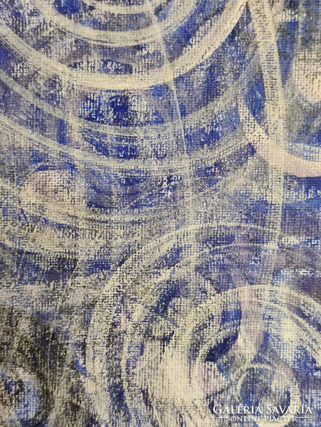 "Világűr" olaj vászon modern kék tónusú nonfiguratív absztrakt festmény