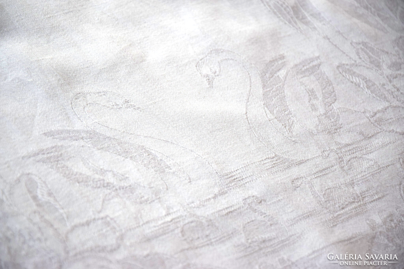 Old antique art deco linen damask napkin tea towel tablecloth swans 105 x 53