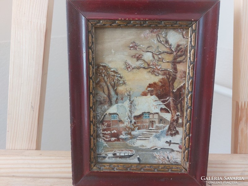 (K) antique painting, waterfront house 21x15 cm with frame