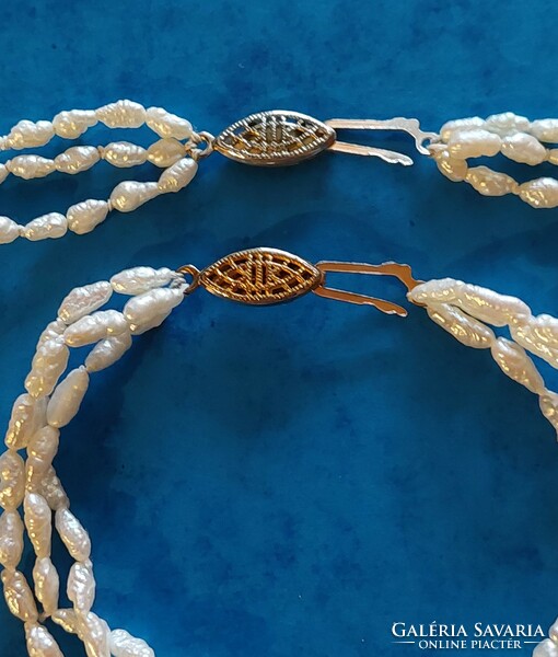 3 soros valódi tenyésztett gyöngy ékszerszett, nyaklánc és karkötő ezüst szerelékkel