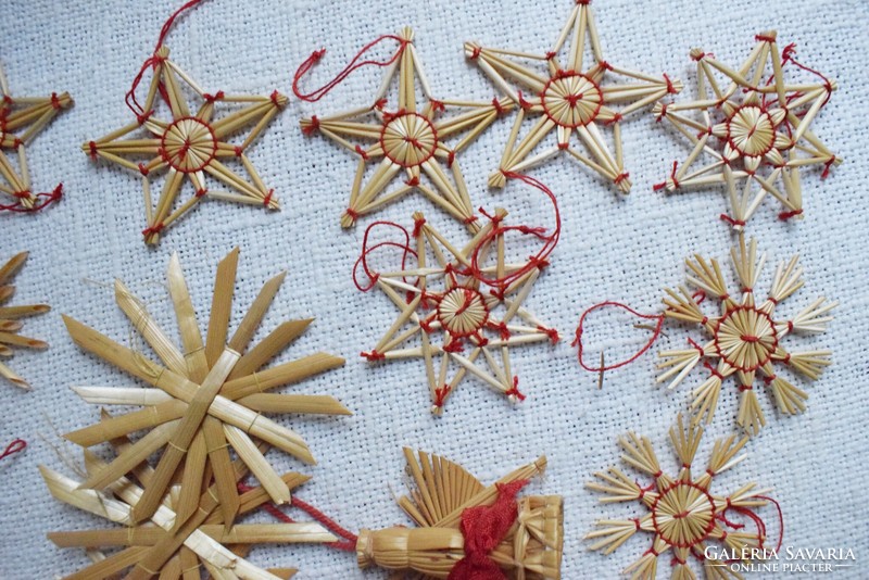 ~ 40 pcs. Old retro straw Christmas tree decoration package, Santa Claus, angel, snowflake, star, cone...