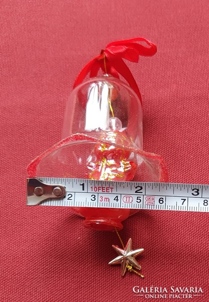Régi karácsonyi üveg csengő harang angyalkával dísz kellék dekoráció