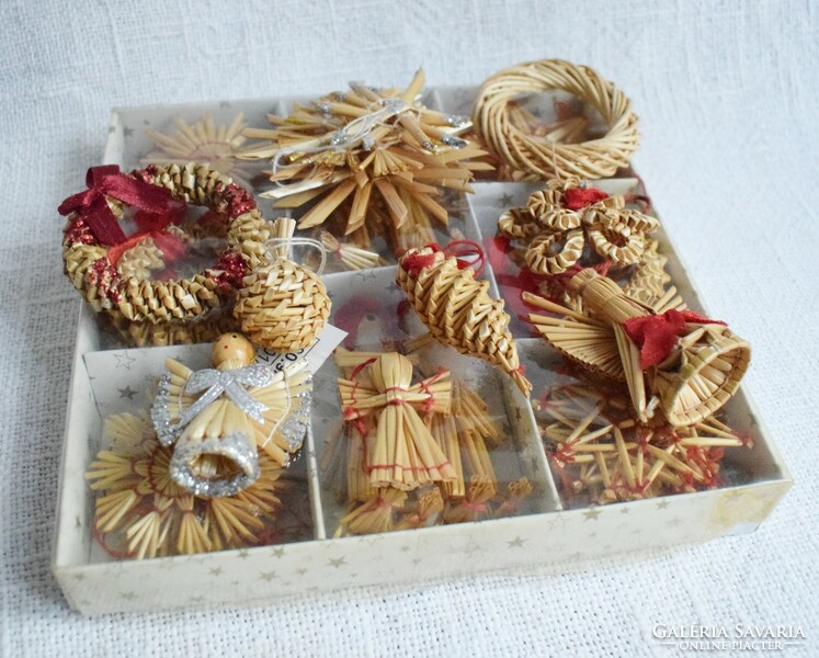 ~ 40 pcs. Old retro straw Christmas tree decoration package, Santa Claus, angel, snowflake, star, cone...