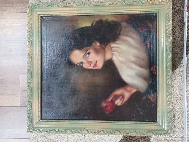 Cigánylány almával portré festmény