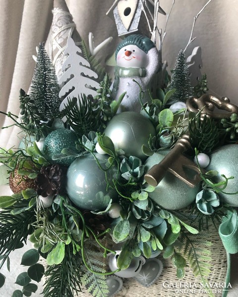 Christmas table decoration with snowman