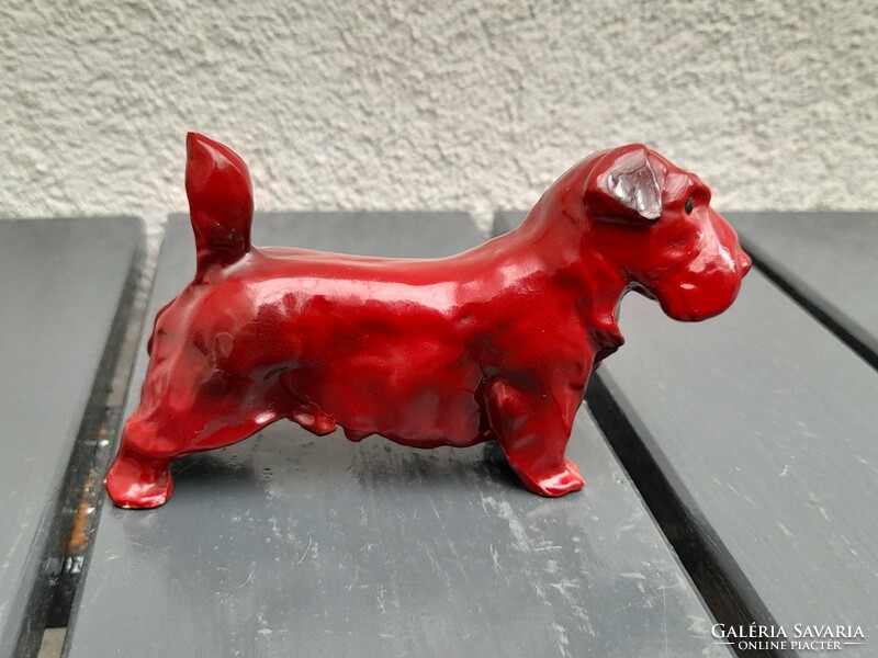Gyönyörű nagyon ritka antik Royal Doulton piros eozinmázas foxterier porcelán kutya