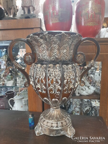 Eclectic large transparent amber colored marked vase. 43 Cm.