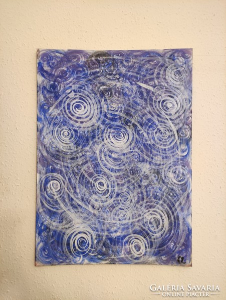 "Világűr" olaj vászon modern kék tónusú nonfiguratív absztrakt festmény