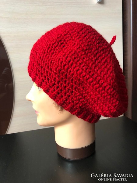 Crochet beret style women's hat 'cherry'