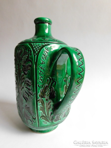 Józsa János korund - green bottle 21 cm