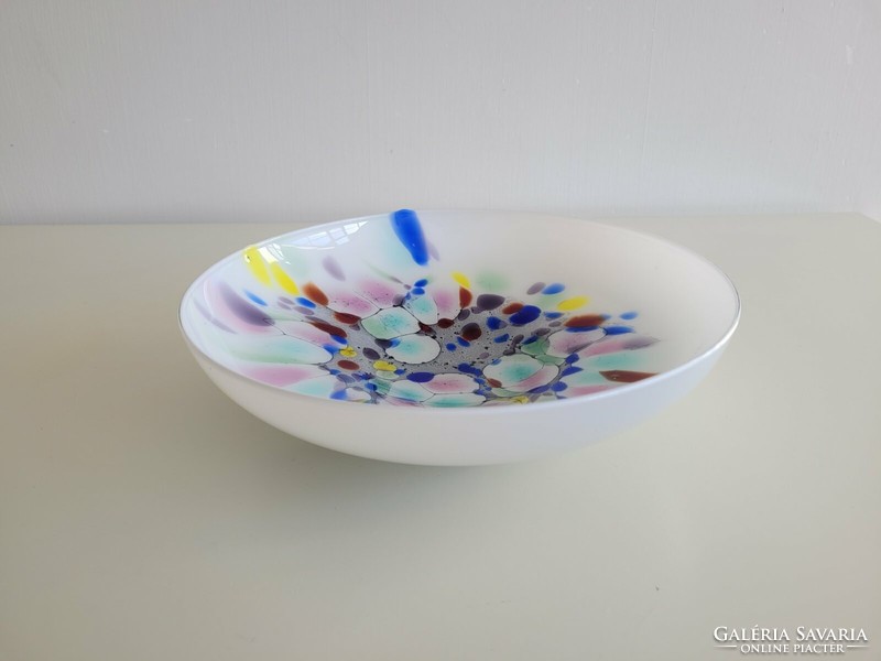 Muránoi üvegtál színes rétegelt üveg talpas dísztál 26 cm asztalközép